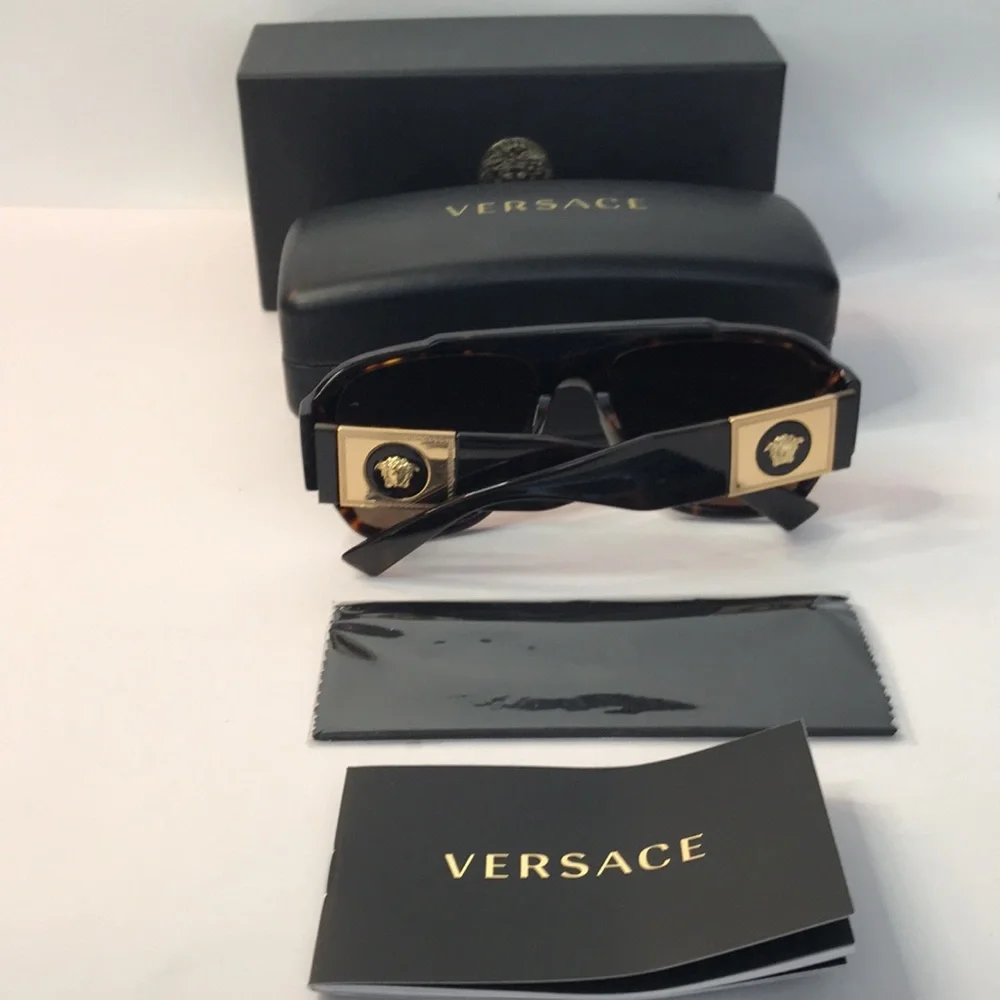New Authentic- VERSACE Dark Brown Pilot Men's Sunglasses
